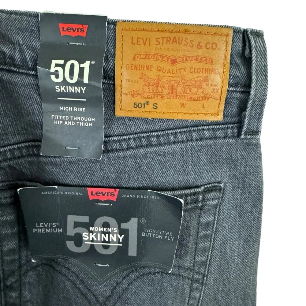 Levis 501 Skinny Jeans Size 29x28 Distressed Signature Button Fly Grey NWT